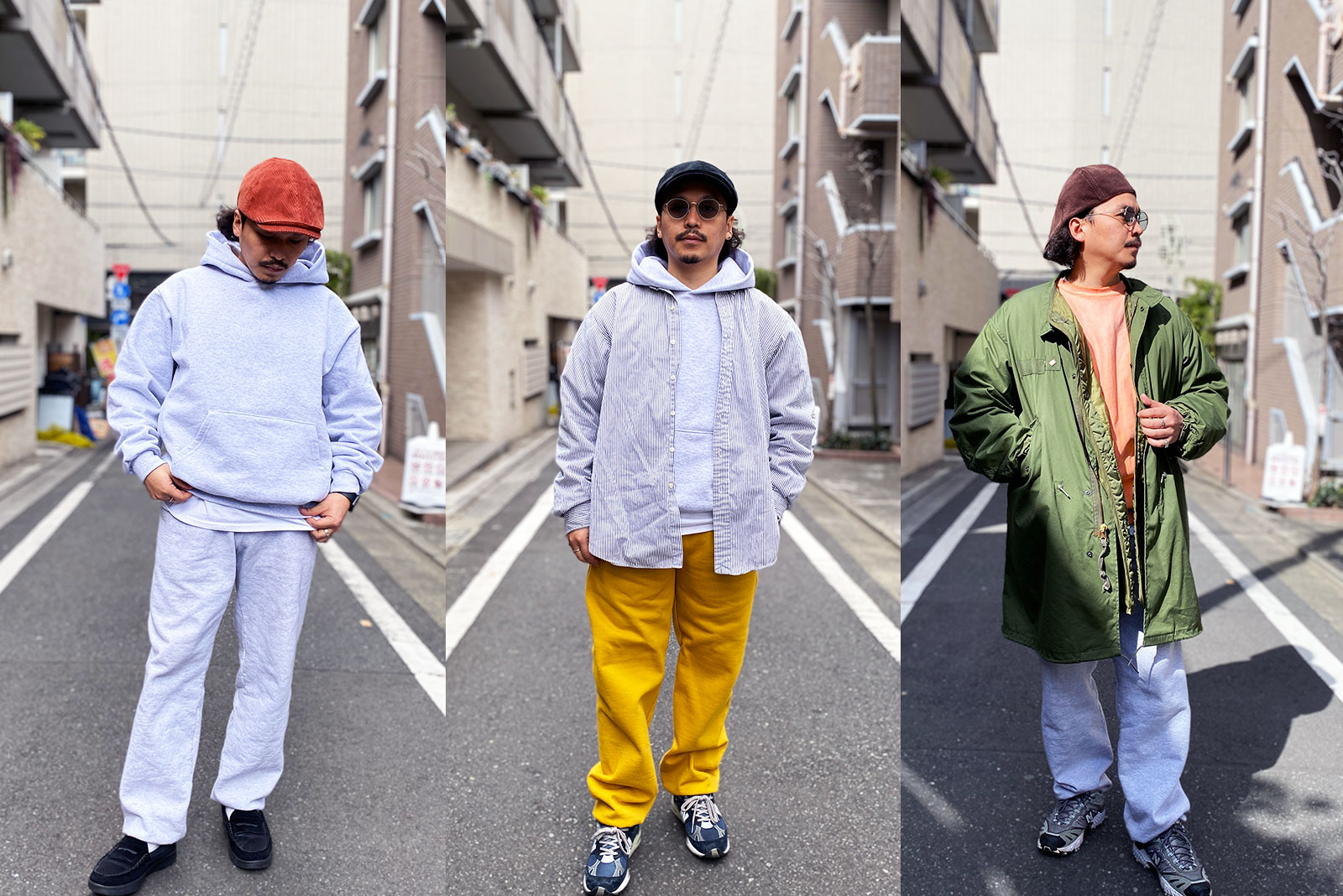 ハンチング』x『スウェットパンツ』抜け感ハンチングコーデ｜AND